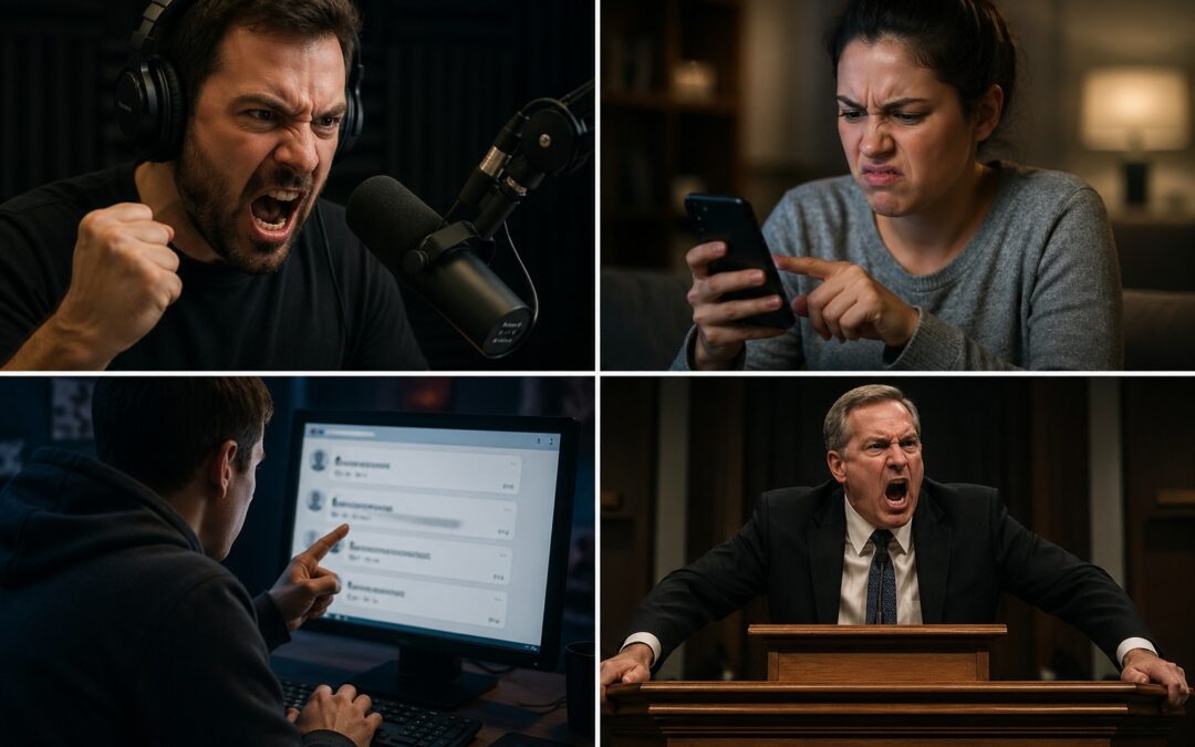 Collage of angry people communicating in a non-Christlike manner