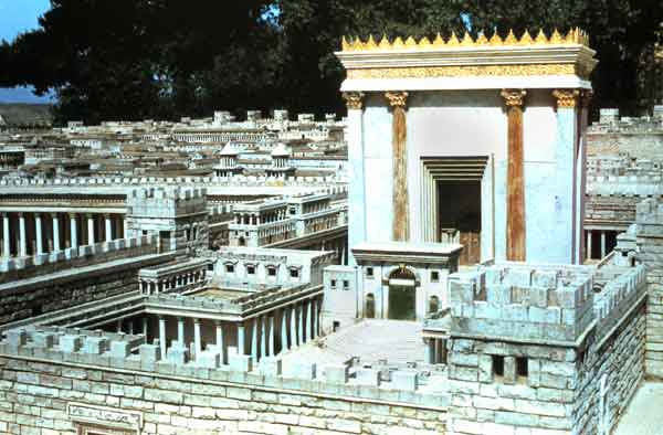 Model of King Herods Temple in the courtyard of the King David Hotel in Jerusalem