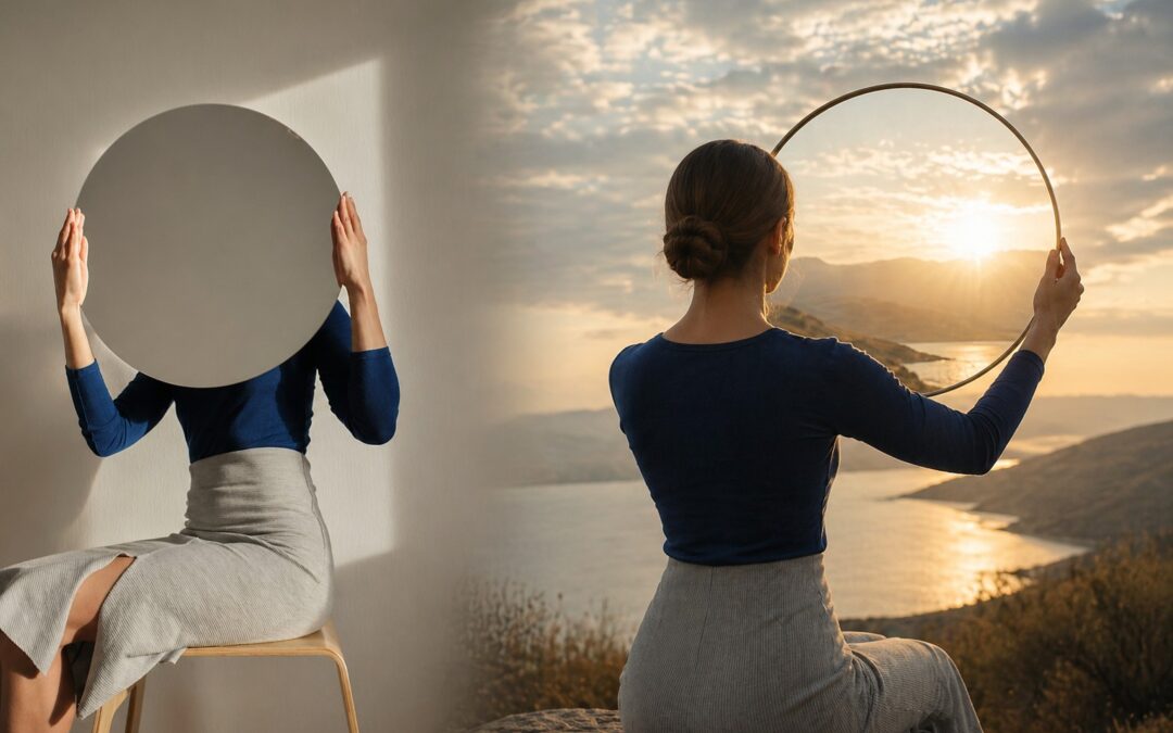 A contrast between a woman occupied with herself versus looking out to others and to God